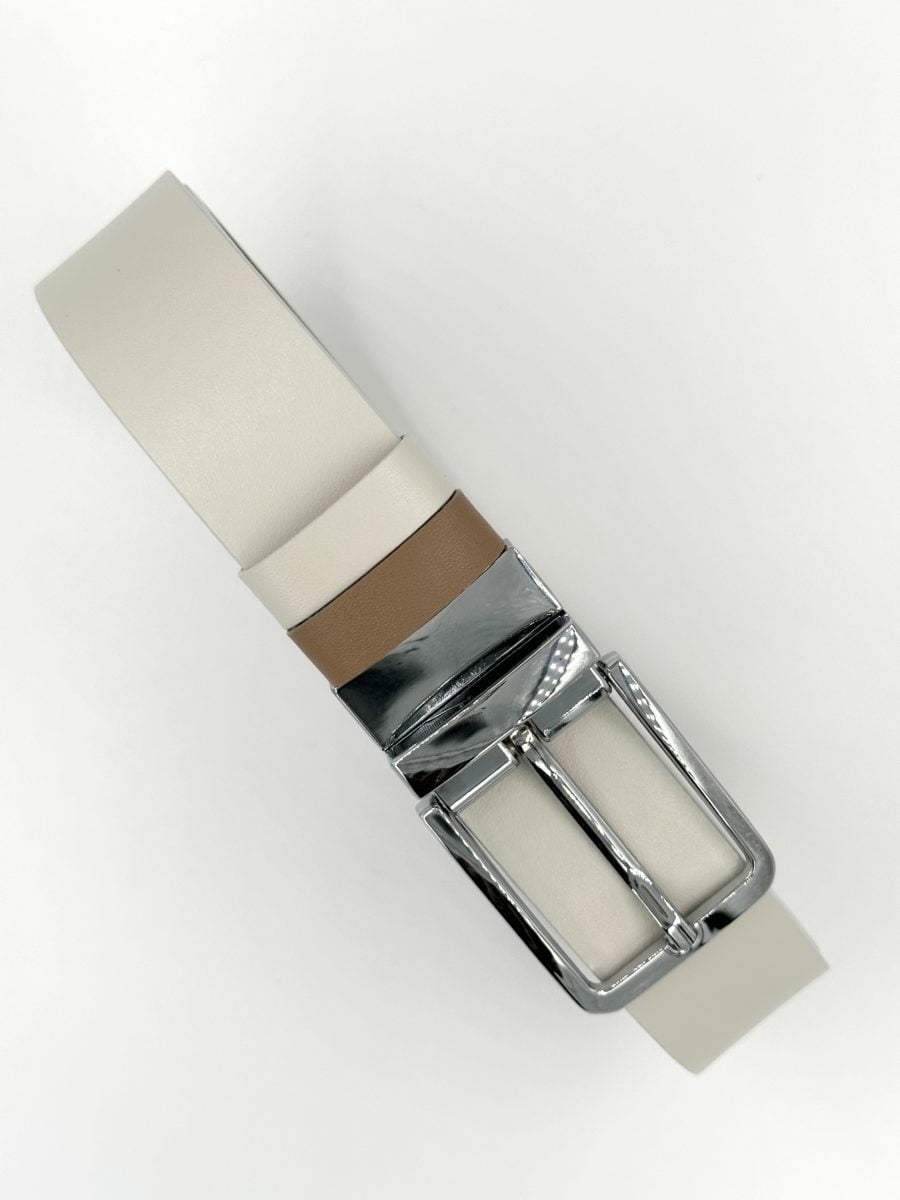 Молочный/бежевый двусторонний ремень общий вид